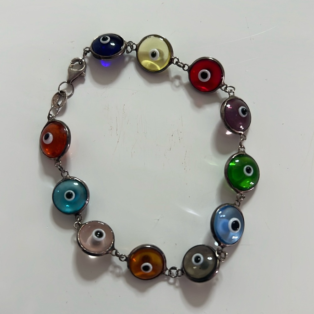 Women's Jewelry 925 Silver Multi Colour Evil Eye Bracelet